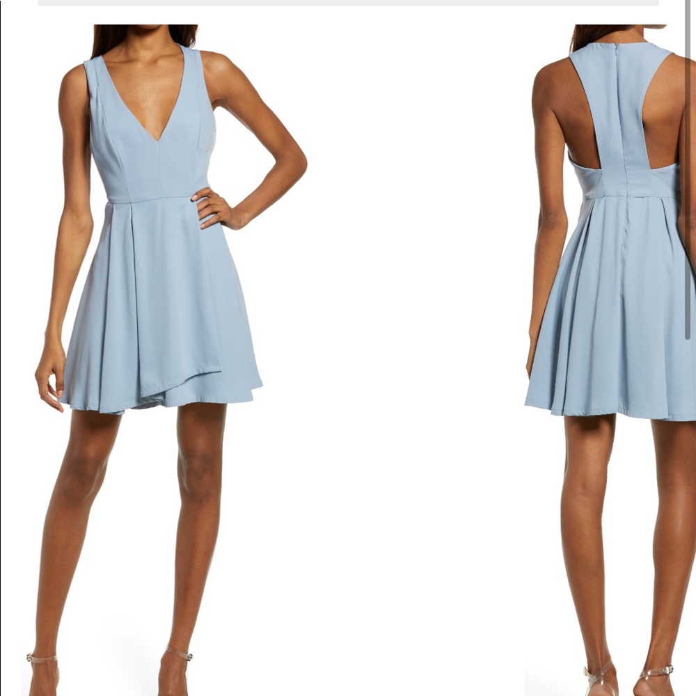 Lulu’s  skater dusty blue mini dress